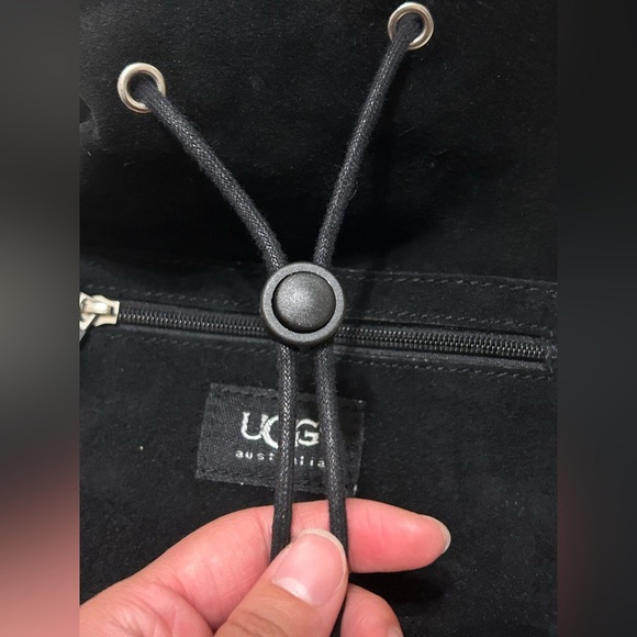 UGG Australia Black Suede Shearling Mini Drawstring Backpack - Picture 8 of 13